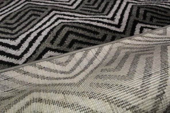 Dokuma Halı Zigzag Desen Siyah Gri 96cm x 136cm - 4