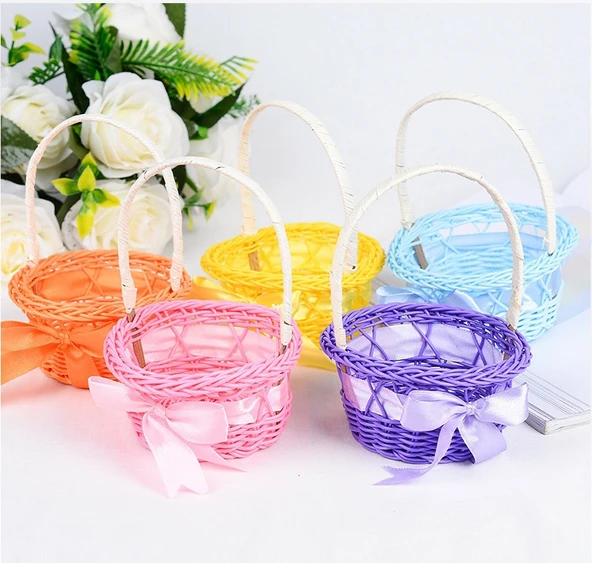 Rattan Örgü Taşınabilir Çiçek Sepeti - Sarı - 2