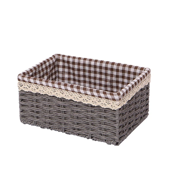 Rattan Desenli Saklama Sepeti - Şık Gri - Orta Boy