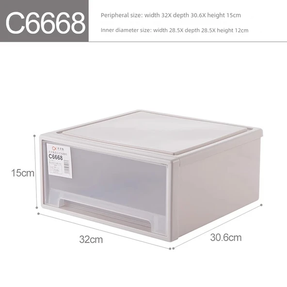 Çekmeceli Düzenleyici Kutusu - Beyaz + Şeffaf C - 30.6x32x15cm - 3'lü Paket