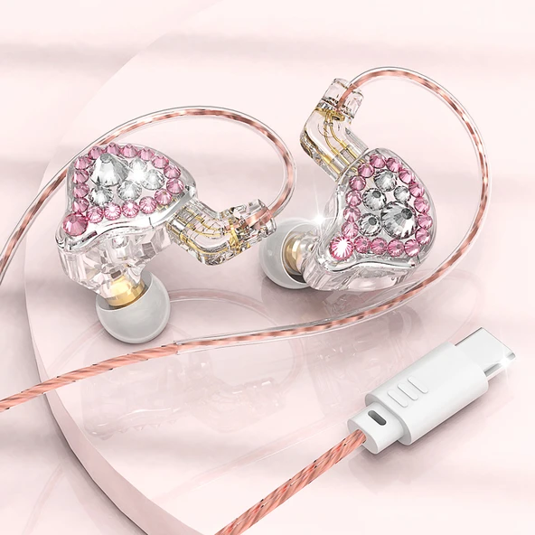 Type-C Kablolu Kulak İçi HIFI Kulaklık - Pembe