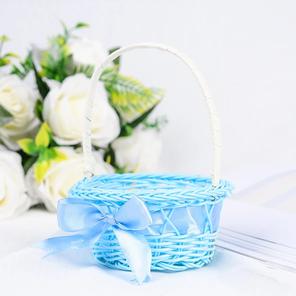 Rattan Örgü Taşınabilir Çiçek Sepeti - Mavi