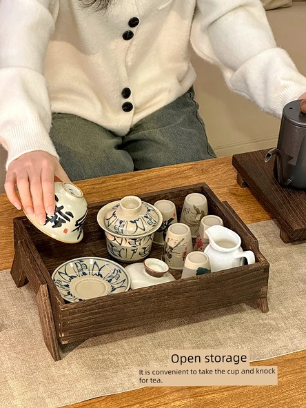 [2 Parça Set] Ahşap Çay Tepsisi + Atıştırmalık Tabağı - Resim 4