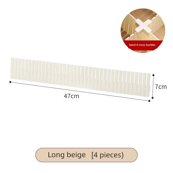 DIY Çekmece Bölme Plakası - Bej - 4'lü Uzun + Çapraz Toka x4