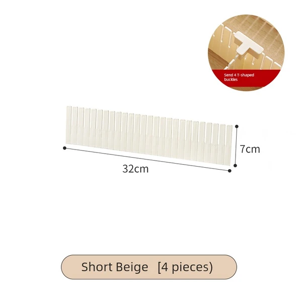 DIY Çekmece Bölme Plakası - Bej - 4 Parça Kısa + T Toka x4