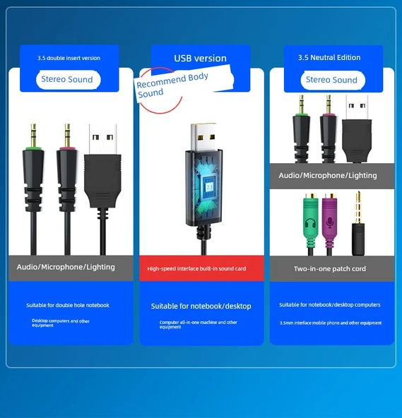 Kablolu Oyuncu Kulaklığı - Siyah Çift Kontrol Çift Girişli Işıklı - 11