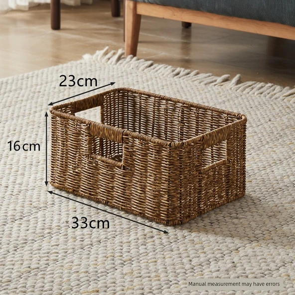 Japon Tarzı Rattan Masaüstü Saklama Kutusu - 33x23x16 Kahverengi