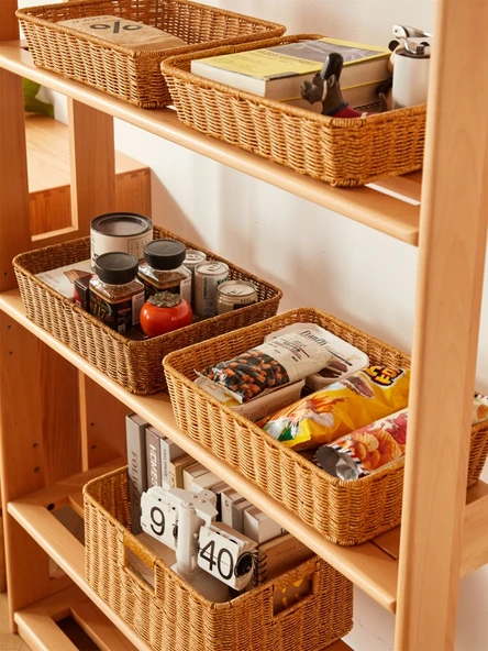 Japon Tarzı Rattan Masaüstü Saklama Kutusu - 33x23x16 Kahverengi - 2