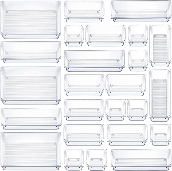 Şeffaf Masaüstü Saklama Kutusu - Alt Çizgili - 23x7.5x5.5cm - 2