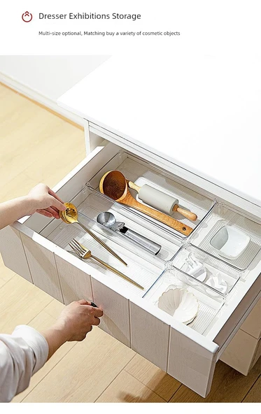 Şeffaf Masaüstü Saklama Kutusu - Alt Çizgili - 23x7.5x5.5cm - 11