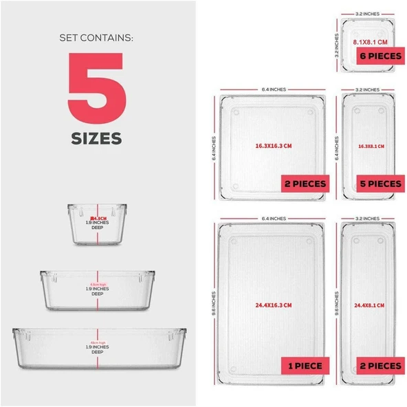 Şeffaf Masaüstü Saklama Kutusu - Alt Çizgili - 23x7.5x5.5cm - 9