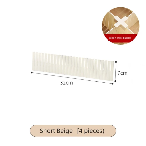 DIY Çekmece Bölme Plakası - Bej - 4'lü Kısa + Çapraz Toka x4
