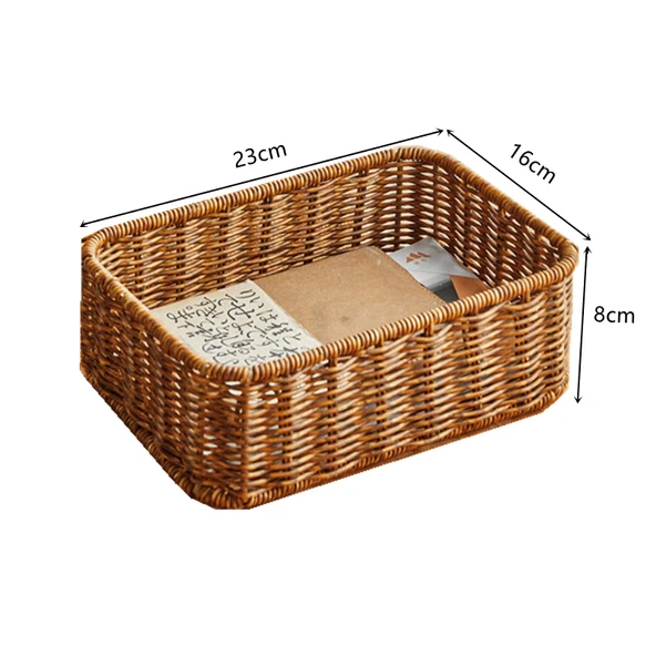 Japon Tarzı Rattan Masaüstü Saklama Kutusu - Dikdörtgen Kahverengi Küçük 23x16x8