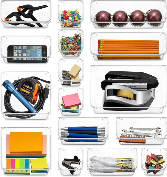 Şeffaf Masaüstü Saklama Kutusu - Alt Çizgili - 23x7.5x5.5cm - 4