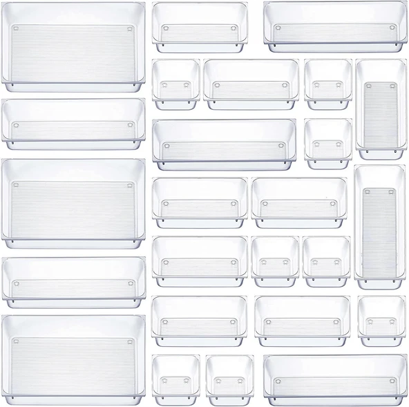 Şeffaf Masaüstü Saklama Kutusu - Alt Çizgili - 23x7.5x5.5cm - 8