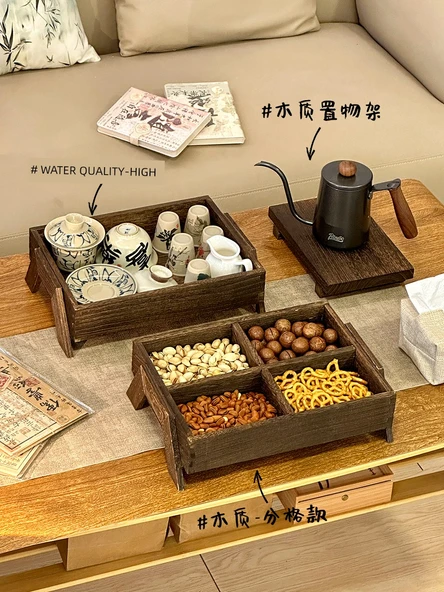 [2 Parça Set] Ahşap Çay Tepsisi + Atıştırmalık Tabağı - Resim 6