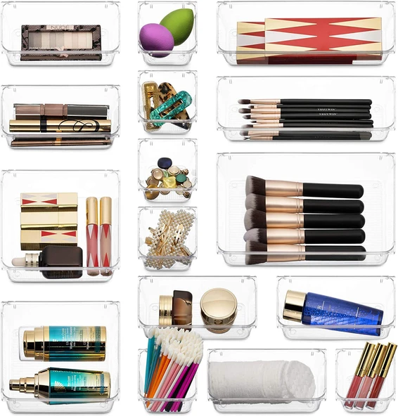 Şeffaf Masaüstü Saklama Kutusu - Alt Çizgili - 23x7.5x5.5cm - 3