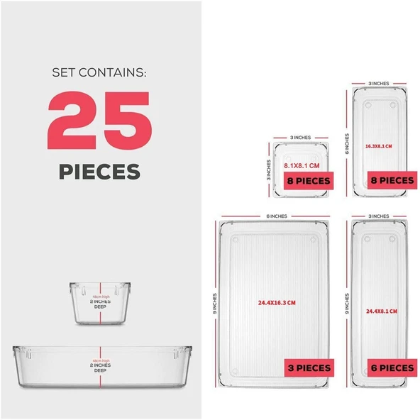 Şeffaf Masaüstü Saklama Kutusu - Alt Çizgili - 23x7.5x5.5cm - 10