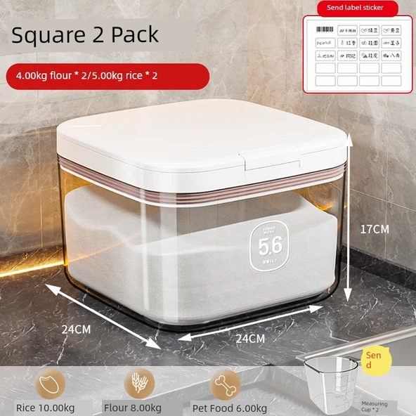 Gıda Sınıfı Kapaklı Çok Tahıllı Saklama Kabı - [Kare 8kg] 2 Adet