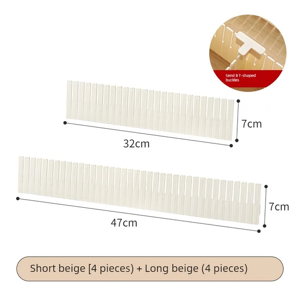 DIY Çekmece Bölme Plakası - Bej - 8 Parça Kısa + Uzun + T Toka x8