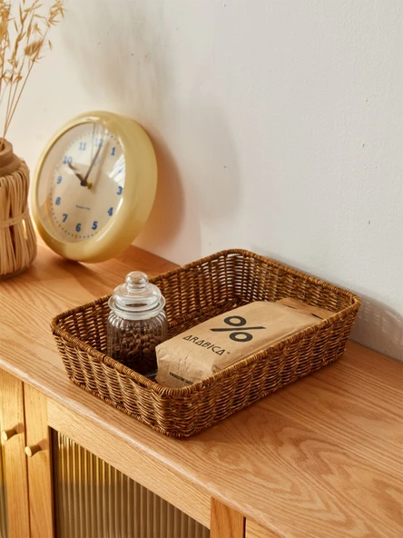 Japon Tarzı Rattan Masaüstü Saklama Kutusu - 33x23x16 Kahverengi - 5