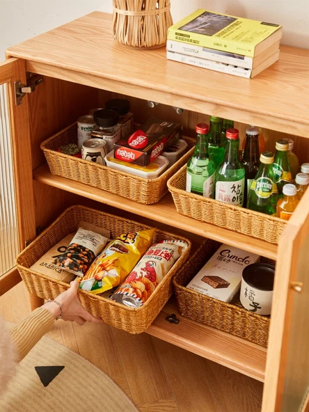 Japon Tarzı Rattan Masaüstü Saklama Kutusu - Merdiven Kahverengi Küçük 35x25x8 - 4