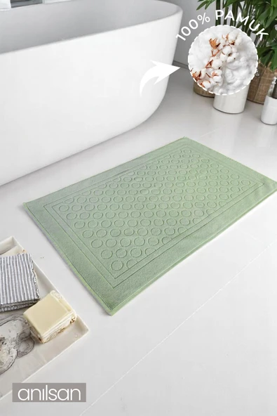 Yeşil Ayak Havlusu - 50x70 Cm, 300 Gr, %100 Pamuk, Spa Ve Otel Yuvarlak Desen Banyo Paspası, Günlük Kullanıma Uygun
