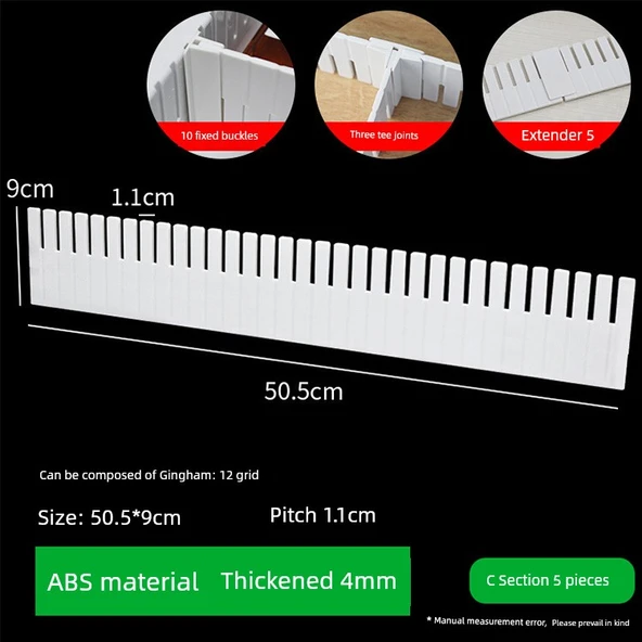 Çekmece İçi Düzenleyici - ABS - 5 Adet 50.5x9cm - 5mm Kalınlık - 18 Aksesuarlı