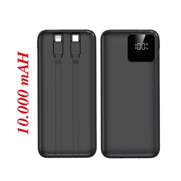 PowerMax 10.000 LCD Hızlı Şarj Powerbank (Dahili Kablolu)