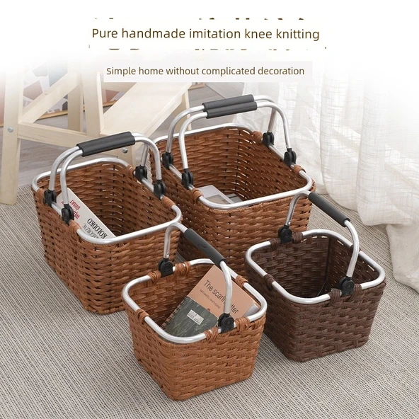 Plastik Banyo Saplı Saklama Sepeti - Derin Köri - Büyük - 37x25x22cm - 2