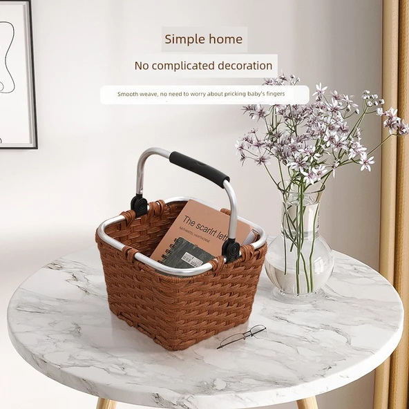 Plastik Banyo Saplı Saklama Sepeti - Derin Köri - Büyük - 37x25x22cm - 4