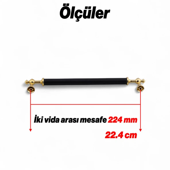 Melis (224 mm - 22.4 cm) Siyah Gold Metal Mobilya Mutfak Çekmece Dolap Dolabı Kulbu Kulpu Kulpları - Resim 2