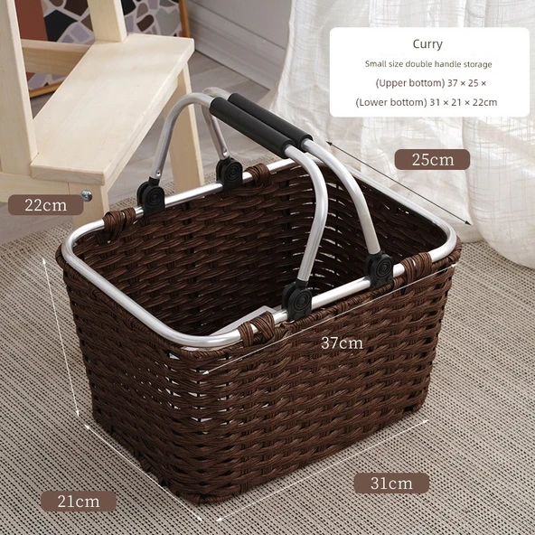 Plastik Banyo Saplı Saklama Sepeti - Derin Köri - Büyük - 37x25x22cm