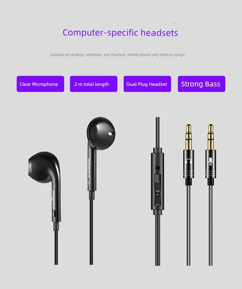 Kulak İçi Kablolu Mikrofonlu Kulaklık - USB Sürücüsüz Laptop Masaüstü - 6