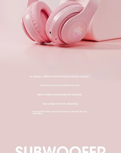 Kedi Kulaklı Gradient Renkli Kablosuz Bluetooth Kulaklık - Gök Mavisi 7.1 Stereo - 7
