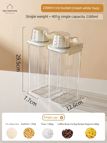 2'li Krem Beyaz Tahıl Saklama Kabı Seti - 2300ML