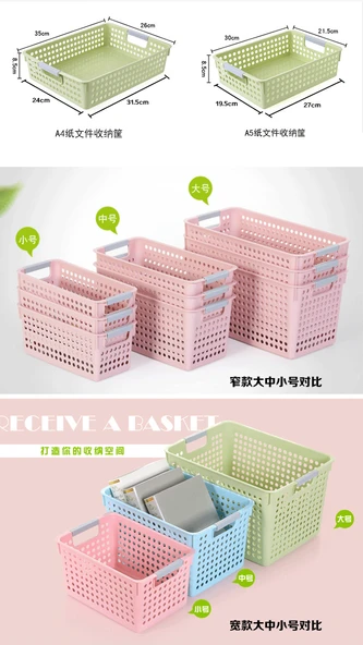 Japon Tarzı İki Renkli Plastik Saklama Sepeti - Geniş Orta Açık Pembe 2091 - 10