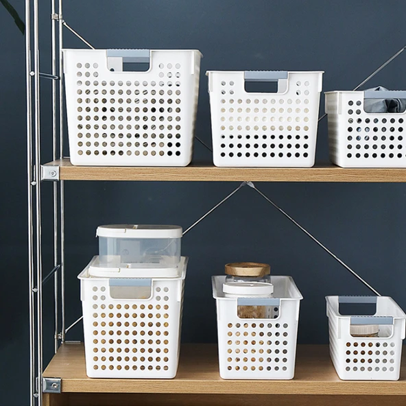 Japon Tarzı İki Renkli Plastik Saklama Sepeti - Geniş Orta Açık Pembe 2091 - 4