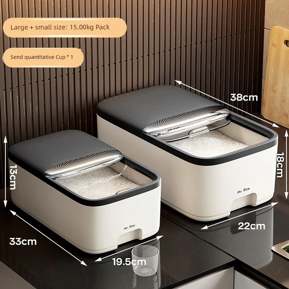 Nem Geçirmez Gıda Saklama Kabı - Pirinç Kovası - [10kg + 20kg] Yıldız Gri