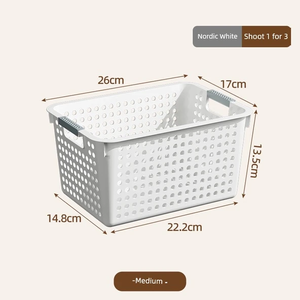 İskandinav Beyaz Saklama Sepeti - Orta Boy 3'lü Paket