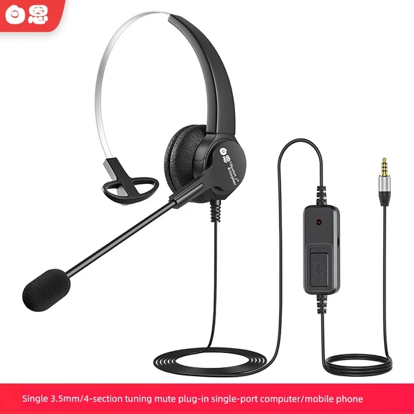 Çağrı Merkezi Kulaklığı - Tek Kulak Tek Başlıklı 3.5/4 Kısımlı Ayarlanabilir Mute Fişli Tek Portlu Bilgisayar/Telefon
