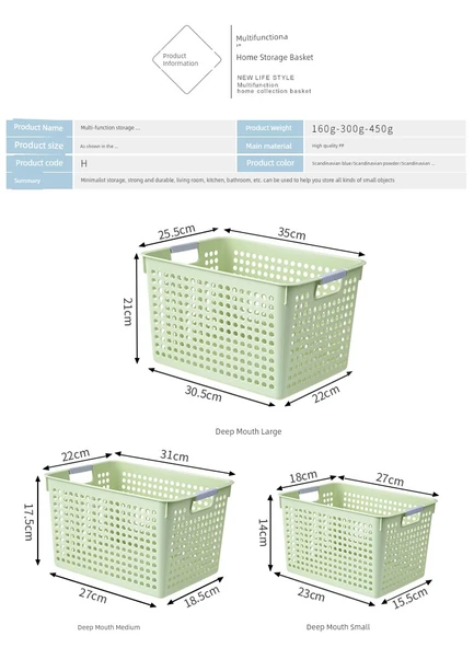 Plastik Masaüstü Saklama Sepeti - Düz Orta Boy - Açık Yeşil - 9