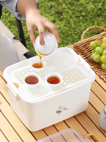 Seyahat Tipi Çay Seti Saklama Kutusu - Mavi (Büyük Boy) - Resim 3