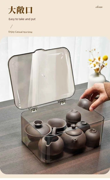 2 Adet Şeffaf Çay Seti Saklama Kutusu - Kapaklı - Resim 11