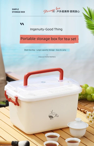 Seyahat Tipi Çay Seti Saklama Kutusu - Mavi (Büyük Boy) - Resim 7