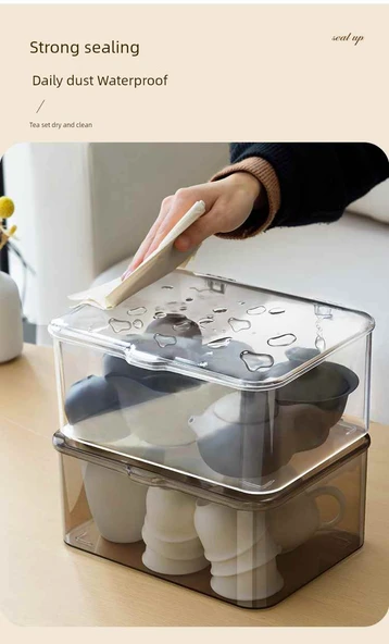 2 Adet Şeffaf Çay Seti Saklama Kutusu - Kapaklı - Resim 10