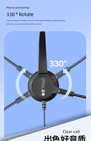 Çağrı Merkezi Kulaklığı - Çift Kulak Tek Başlıklı 3.5/4 Kısımlı Ayarlanabilir Mute Fişli Tek Portlu Bilgisayar/Telefon - 6