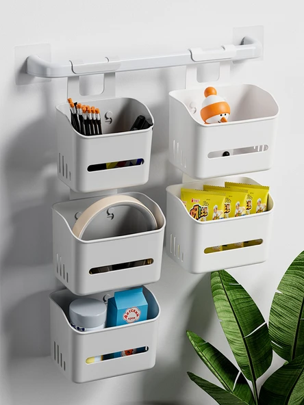Plastik Banyo Düzenleyici Sepet - Kısa Duvar Çubuklu (İz Bırakmayan Yapışkanlı) - 4