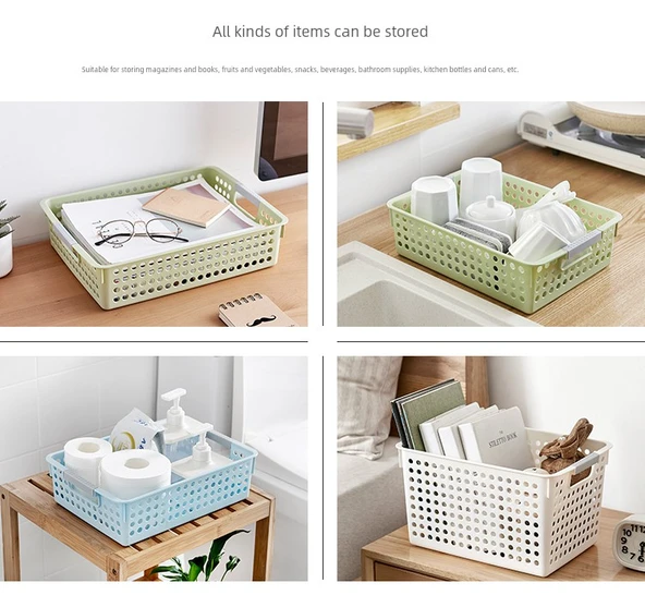 Plastik Masaüstü Saklama Sepeti - Düz Orta Boy - Açık Yeşil - 8