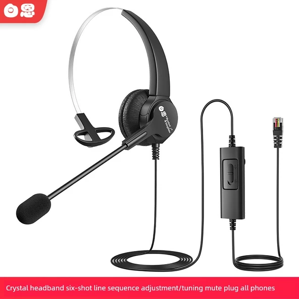 Çağrı Merkezi Kulaklığı - Tek Kulak Kristal Başlıklı Ayarlanabilir Mute/6 Kademeli Hat Sıralı Fişli Telefon